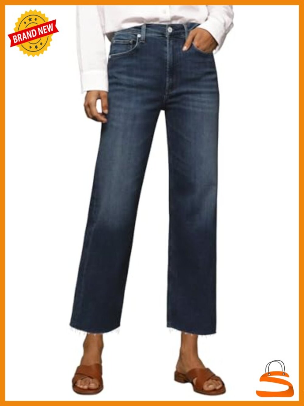High Waisted Straight Leg Jeans Stretchy Raw Hem Cropped Denim Pants Tummy